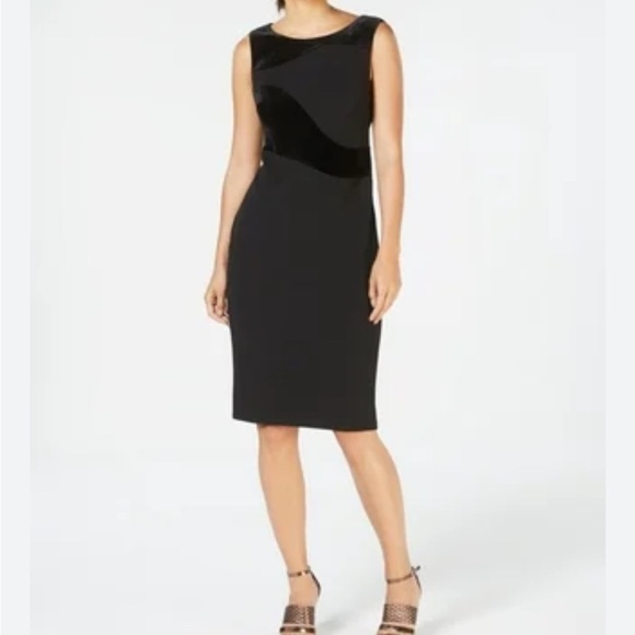 Calvin Klein Women's Sleeveless Solid Sheath with Velvet Detail size 12P - Picture 2 of 14